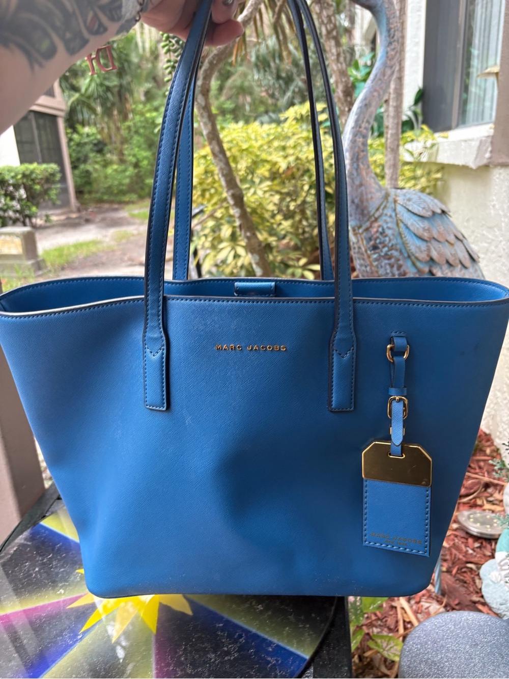 Marc Jacobs Royal Blue Leather Shoulder Tote with Gold Hardware